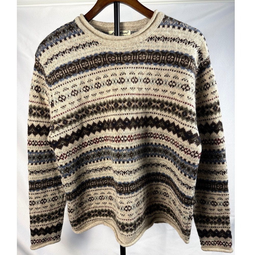 Eddie Bauer Womens L Fair Isle Wool Sweater Nordic Cabin Gorpcore Vintage